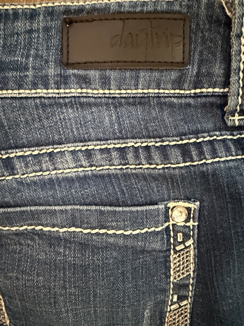 Daytrip Virgo Bermuda Indigo Denim Shorts with Cream Contrast Stitching - Picture 2 of 13